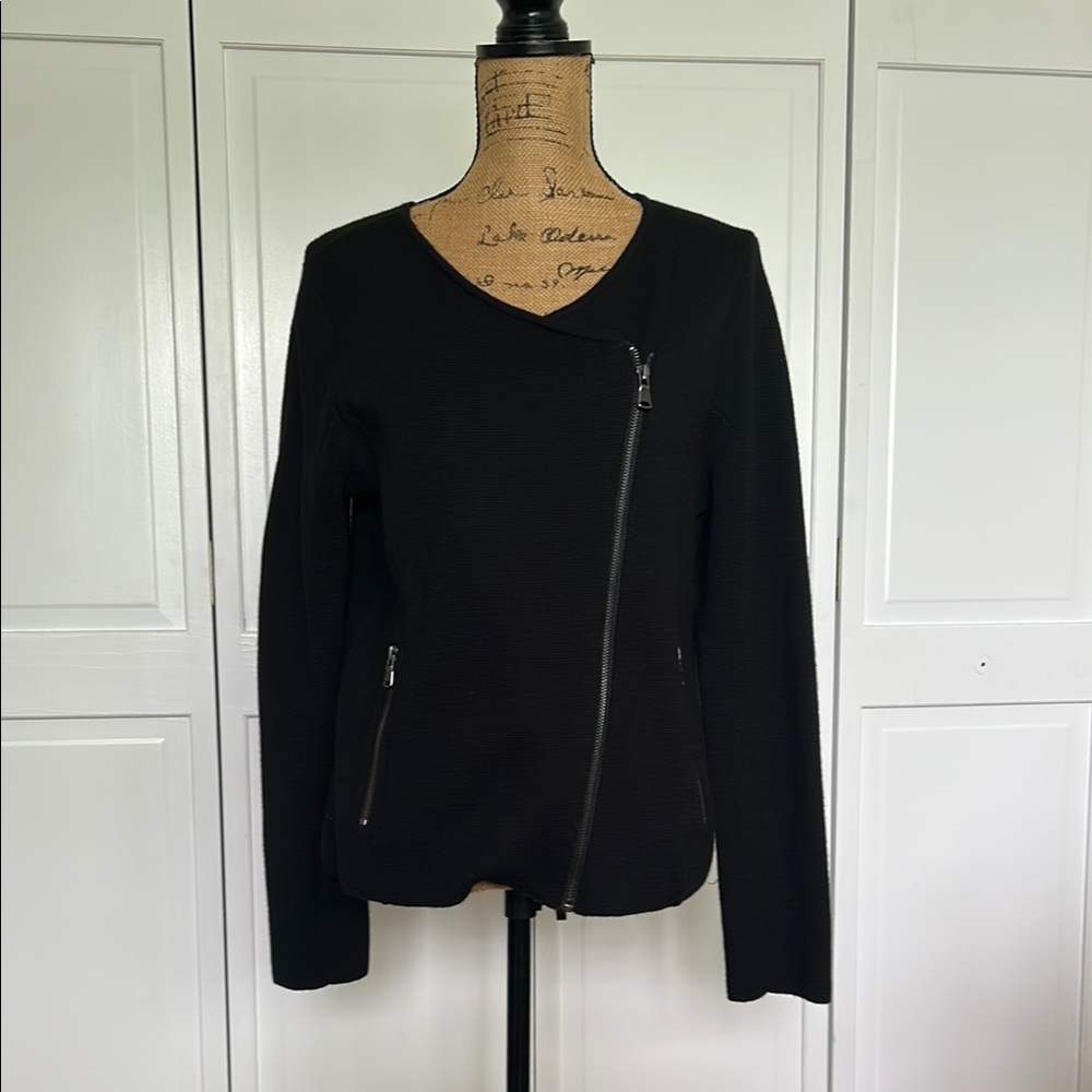LOFT Black Textured knit moto Jacket
